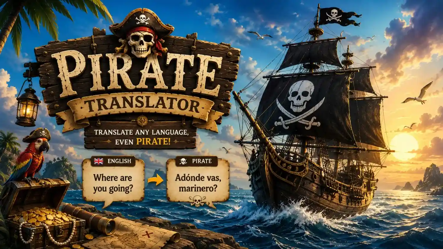 How to speak like a pirate — pirate ship on the ocean